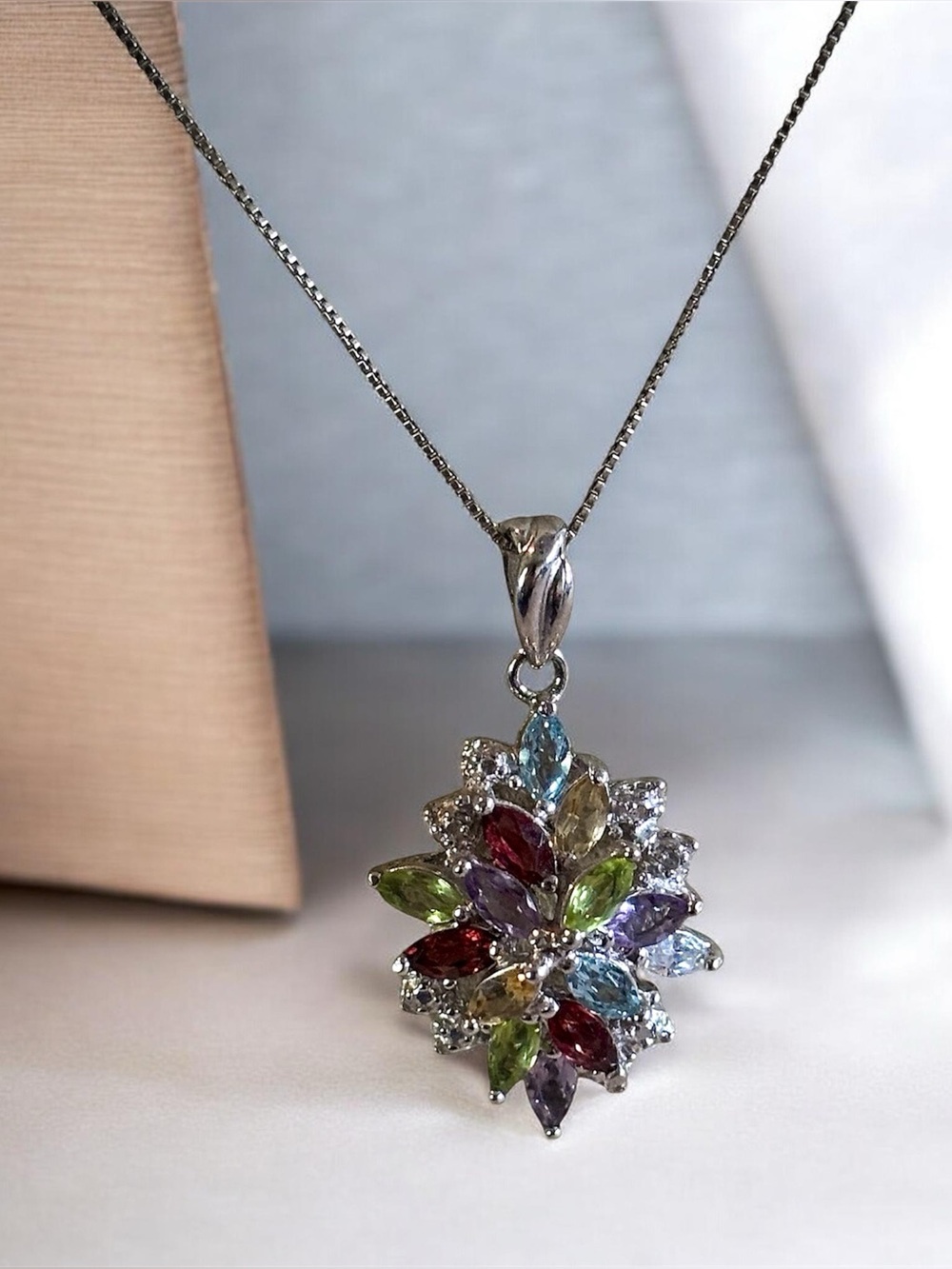 Sterling Silver Gemstone Necklace Pendant with Silver Chain